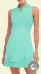 Zip-neck athletic dress with ruffle cream green