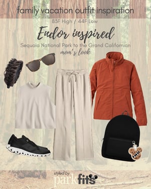 Mom's outfit inspired by Star Wars & Endor for Sequoia National Park and travel to Disney's Grand Californian Hotel & Spa