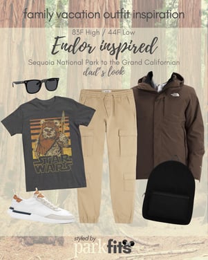 Dad's outfit inspired by Star Wars & Endor for Sequoia National Park and travel to Disney's Grand Californian Hotel & Spa