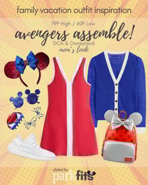 Disney California Adventure Disneyland mom outfit inspired by Marvel Avengers Campus characters