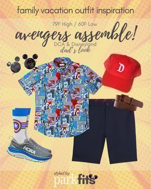 Disney California Adventure Disneyland dad outfit inspired by Marvel Avengers Campus characters