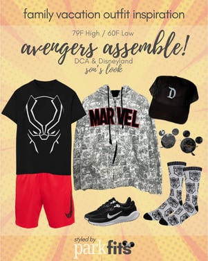 Disney California Adventure Disneyland boy's outfit inspired by Marvel Avengers Campus characters