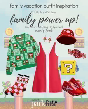 Universal Hollywood Nintendo Mario themed Mom outfit inspiration