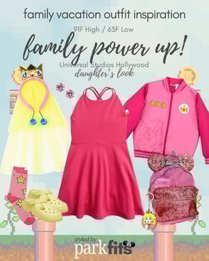 Universal Hollywood Nintendo Mario themed girl's outfit inspiration