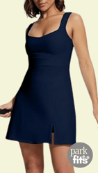 ladies square neck tennis dress navy blue