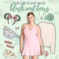 Holly jolly & park ready Disney Christmas outfit inspiration: blush and bows pretty pink & green festive holiday fit
