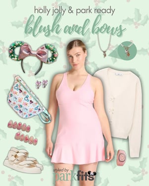 Holly jolly & park ready Disney Christmas outfit inspiration: blush and bows pretty pink & green festive holiday fit