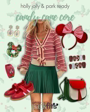 Holly jolly & park ready Disney Christmas outfit inspiration: candy cane core red, white, and green festive park fit