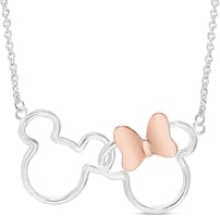 Disney Mickey and Minnie Mouse Jewelry for Women, Interlocking Mickey and Minnie Pendant Necklace; Silver Plated