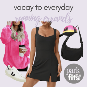 Black athletic dress styled for a morning running errands