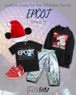 Whitaker Family Christmas Trip custom curated Disney looks: little boy's silver & black sparkle EPCOT look