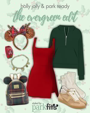 Holly jolly & park-ready Disney Christmas outfit inspiration: red and green look with woodland vibes