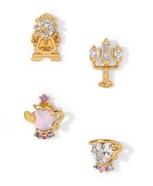 Girls Crew Crystal Multi-Color Disney Princess Be Our Guest Stud Earring Set Beauty and the Beast Belle