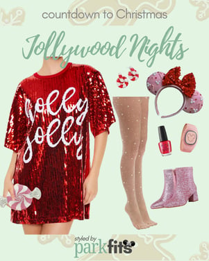 Countdown to Christmas Hollywood Studios Jollywood Nights Holly Jolly Sequin and Rhinestone Theme Park Outfit Inspiration