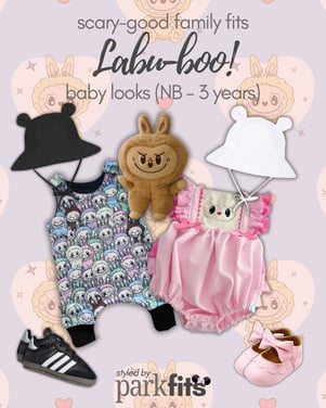 Scary-good Disney Halloween family outfit inspiration: Labubu Halloween baby looks