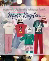Whitaker Family Christmas Trip custom curated Disney looks: festive red and green for the Magic Kingdom
