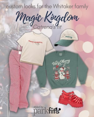 Whitaker Family Christmas Trip custom curated Disney looks: mom's festive red and green for the Magic Kingdom
