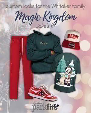 Whitaker Family Christmas Trip custom curated Disney looks: big boy's festive red and green for the Magic Kingdom
