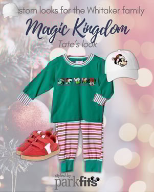Whitaker Family Christmas Trip custom curated Disney looks: little boy's festive red and green for the Magic Kingdom