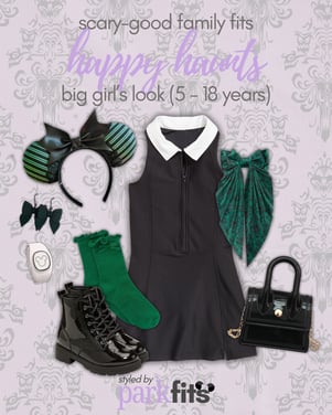 Scary-good Disney Halloween family outfit inspiration: Haunted Mansion look for girl