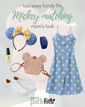 Too-easy Disney family outfit inspiration: Mickey matching denim and yellow look for mom
