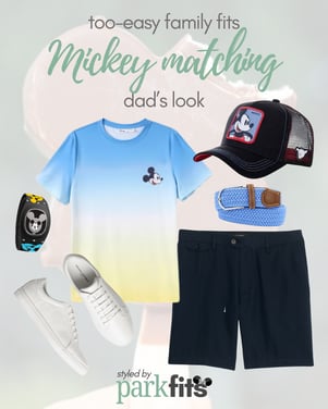 Too-easy Disney family outfit inspiration: Mickey matching denim and yellow look for dad