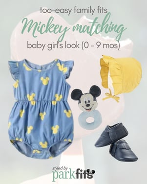 Too-easy Disney family outfit inspiration: Mickey matching denim and yellow look for baby girl