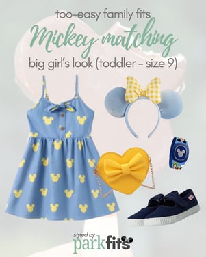 Too-easy Disney family outfit inspiration: Mickey matching denim and yellow look for big girls