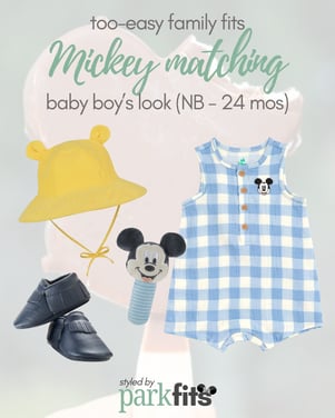 Too-easy Disney family outfit inspiration: Mickey matching denim and yellow look for baby boy