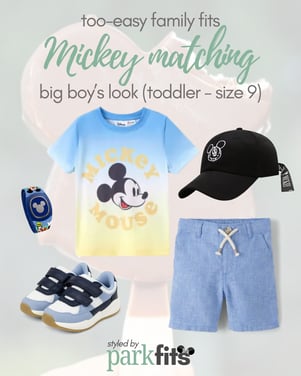 Too-easy Disney family outfit inspiration: Mickey matching denim and yellow look for big boys