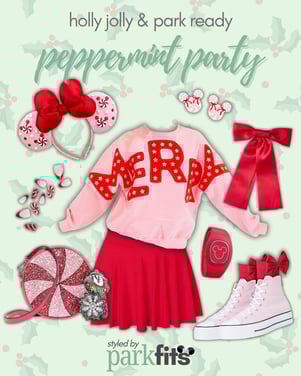 Holly jolly & park ready Disney Christmas outfit inspiration: peppermint party bold red and pink holiday park look