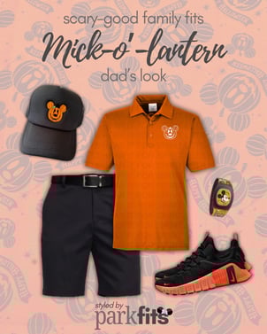 Scary-good Disney Halloween family outfit inspiration: Mick-o'-Lantern Mickey Mouse pumpkin dad's look