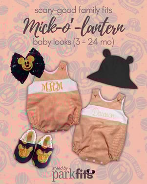 Scary-good Disney Halloween family outfit inspiration: Mick-o'-Lantern Mickey Mouse pumpkin baby looks