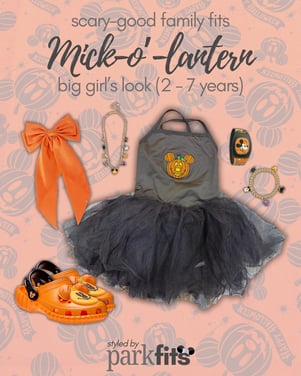 Scary-good Disney Halloween family outfit inspiration: Mick-o'-Lantern Mickey Mouse pumpkin girl's look