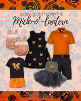 Scary-good Disney Halloween family outfit inspiration: Mick-o'-Lantern Mickey Mouse pumpkin family look