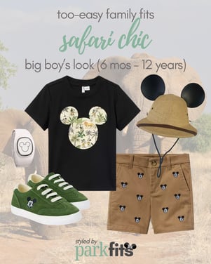 Too-easy Disney family outfit inspiration: safari chic khaki and green outfit for big boy