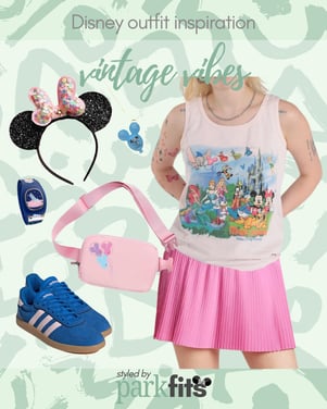 Vintage Disney outfit inspiration ‘90s Walt Disney World character tee with coordinating Mickey balloon accessories and confetti Minnie ears