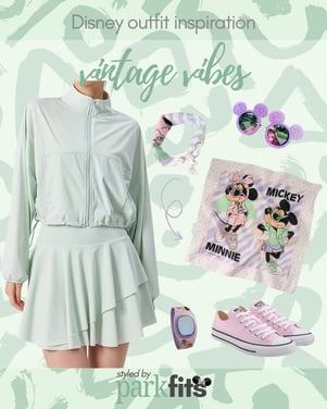 Vintage Disney outfit inspiration mint and pastel pink/purple Minnie Mickey late 1980s