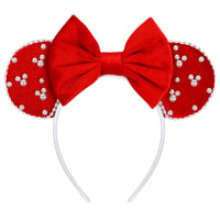 WOVOWOVO Mouse Ears Headbands for Women Girls Red Bow Pearl Hairbands Velvet Headband Christmas Cosplay Costume Princess Party Decorations