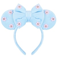 WOVOWOVO Mouse Ears Headbands for Women Girls Sky Blue Flower Mouse Ear Hairbands Bow Velvet Headband Christmas Birthdays Hair Accessories