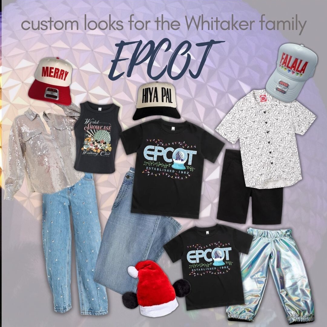 Whitaker Family Christmas Trip custom curated Disney looks: silver & black sparkle EPCOT