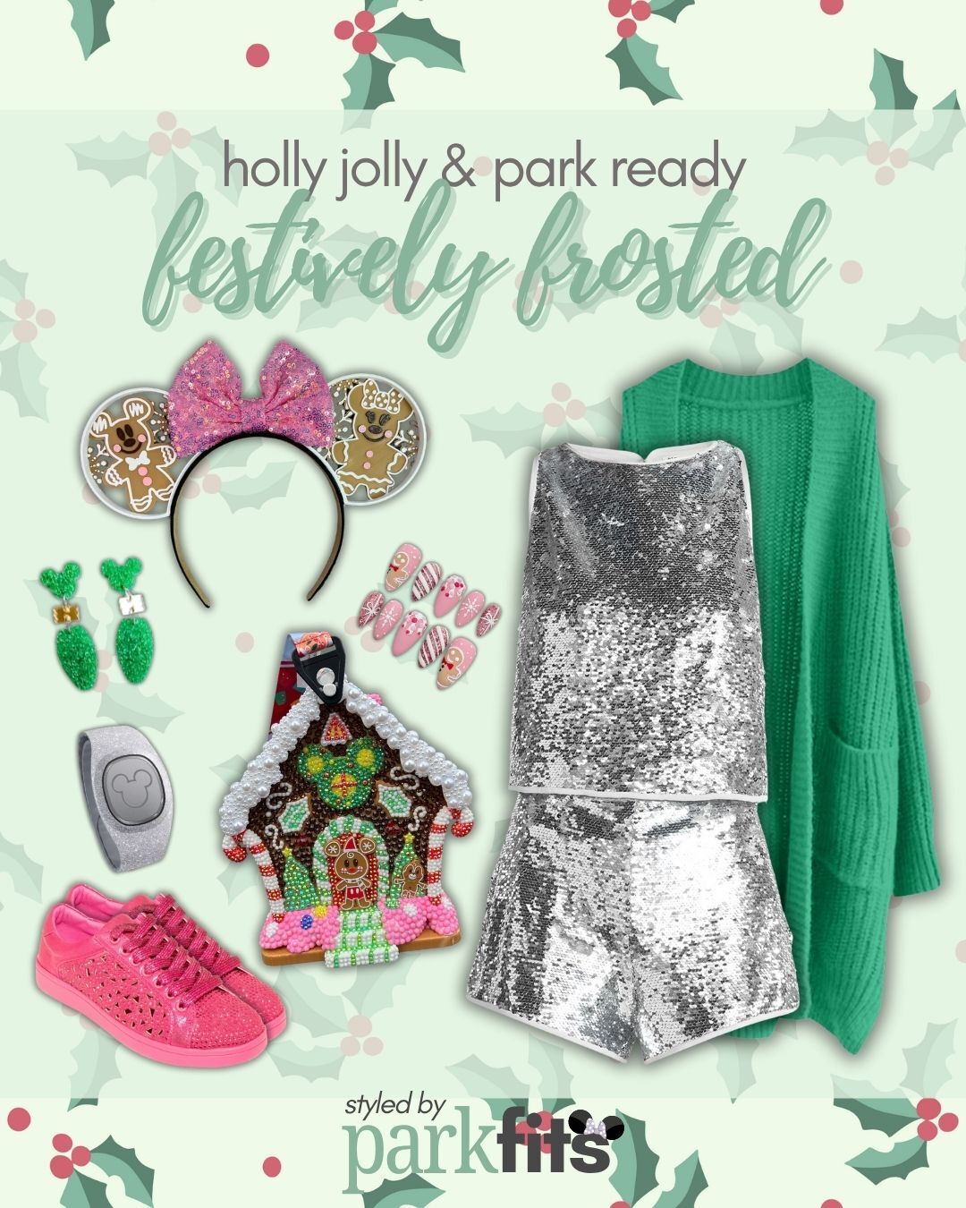 Holly jolly & park ready Disney Christmas outfit inspiration: festively frosted gingerbread look with hot pink & sequins