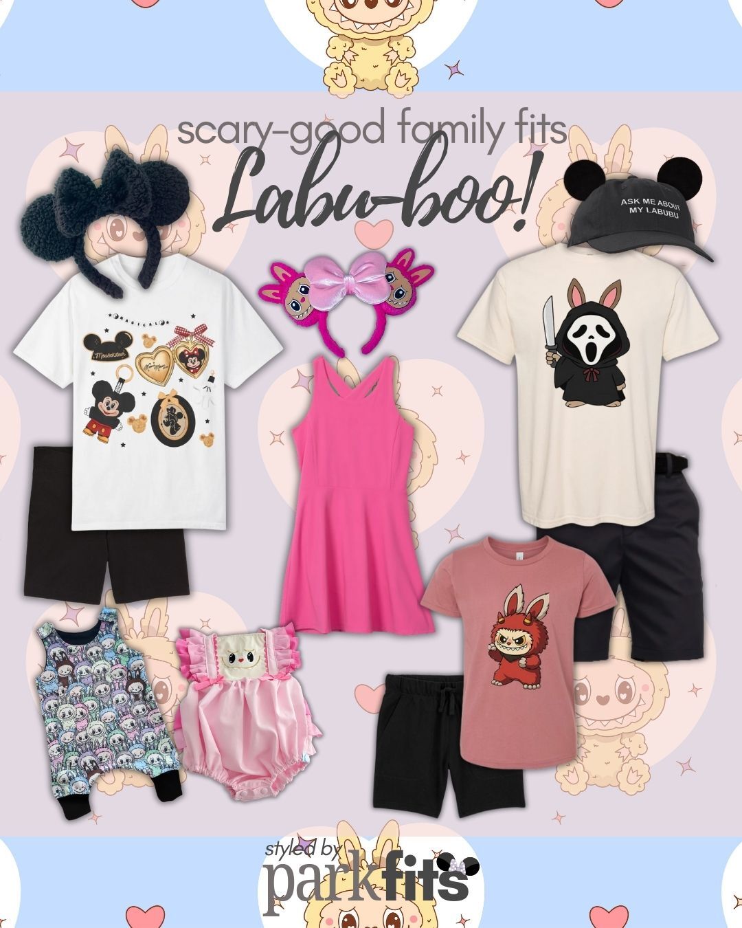 Scary-good Disney Halloween family outfit inspiration: Labubu Halloween family look