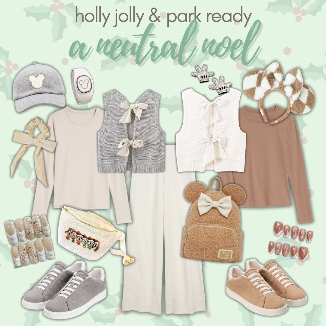 Holly jolly & park ready Disney Christmas outfit inspiration: neutral look two ways - in tan and in gray