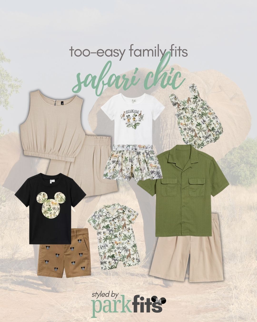 Too-easy Disney family outfit inspiration: safari chic khaki and green